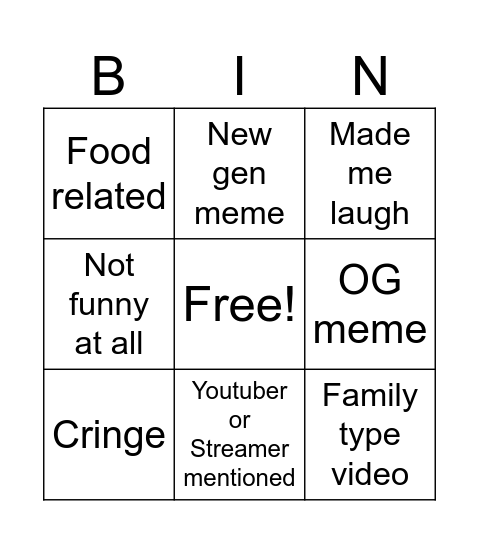 Try not to Laugh Bingo Card