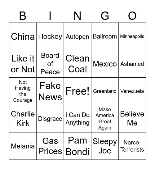 Official State of the Union 2026 Bingo Card Bingo Card