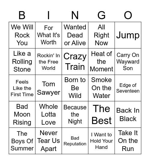 Rock n Roll Bingo #2 Bingo Card