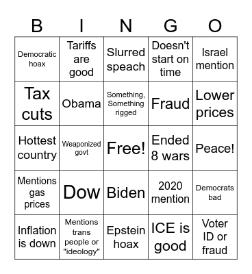 SOTU Bingo Card