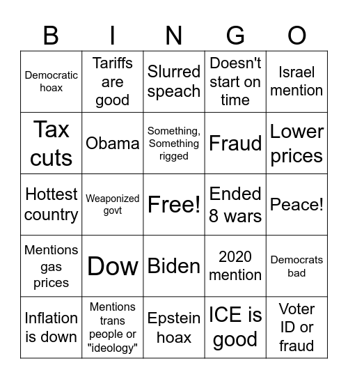 SOTU Bingo Card