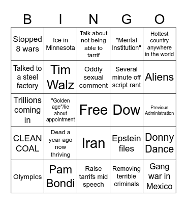 State of the Union Bingo Card