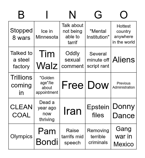 State of the Union Bingo Card