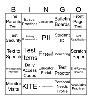 State Assessment Bingo Card