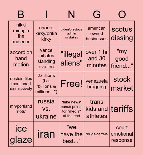 president bingo Card