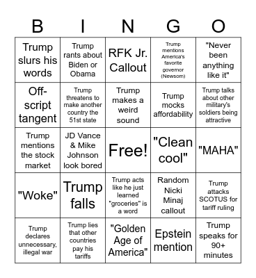 SOTU Bingo Card