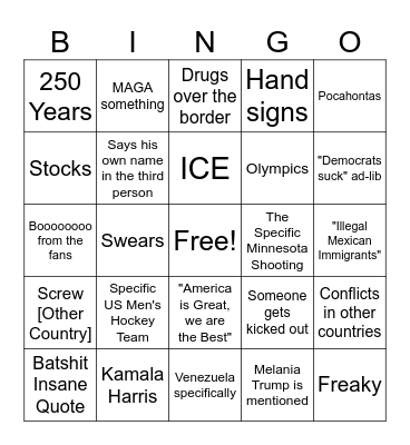 SOTU 2026 Bingo Card