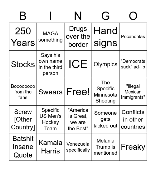 SOTU 2026 Bingo Card
