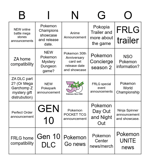 30TH ANNIVERSARY POKEMON DIRECT Bingo Card
