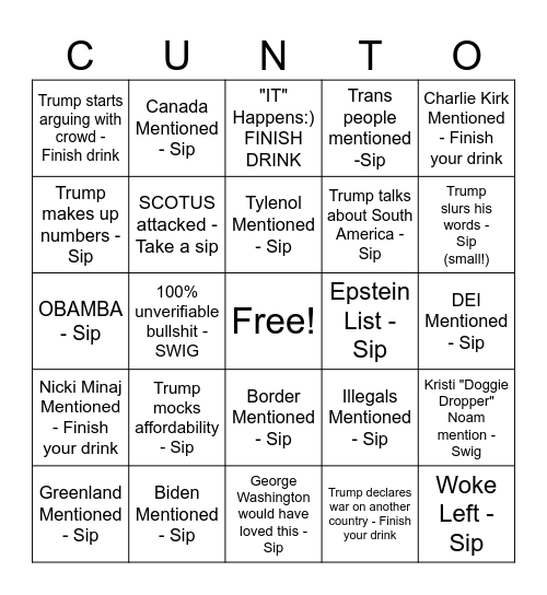 State of the Shithole Bingo Card