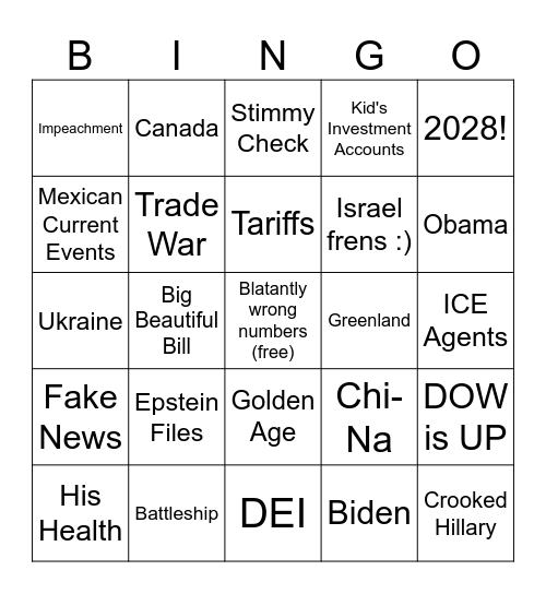 2026 S.O.T.U.A (spit on that thang) Bingo Card