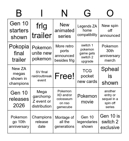 Pokemon Day 2026 Bingo Card