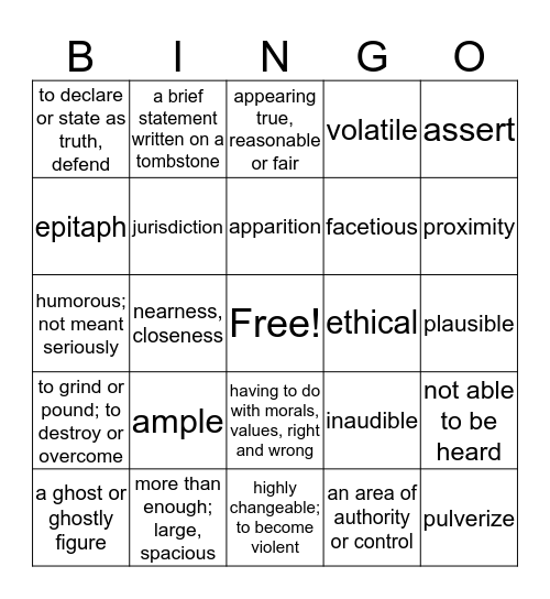 Level C Unit 5 Bingo Card