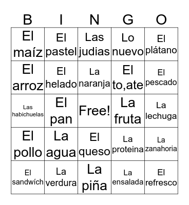 Food Bingo  Bingo Card