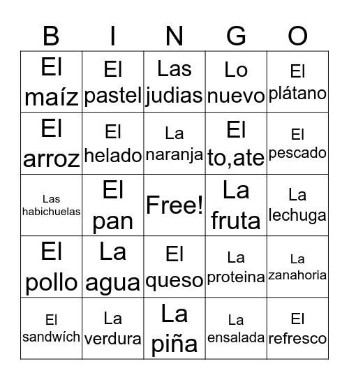 Food Bingo  Bingo Card