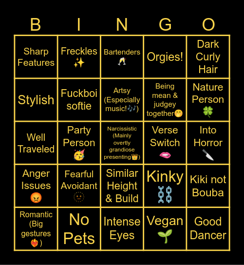MY TYPE! Bingo Card