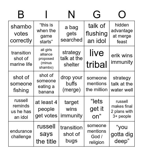 s19e8 Bingo Card