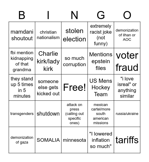 STATE OF THE UNION Bingo Card