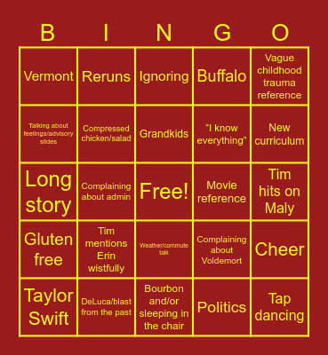 Lunchtime Bingo Card