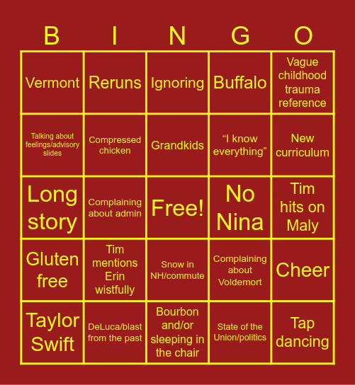 Lunchtime Bingo Card