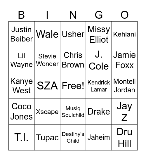 AAKZ Music Bingo Card