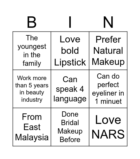 NARS Bingo Card