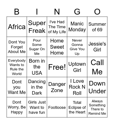 80s BINGO Card