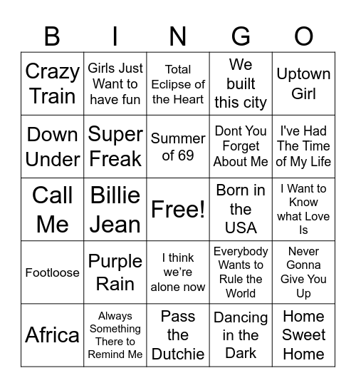 80s BINGO #1 Bingo Card