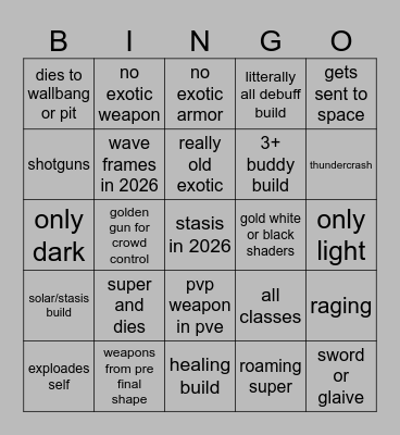 destiny 2 night bingo Card
