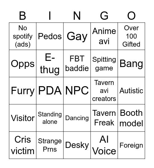 Tavern bingo Card