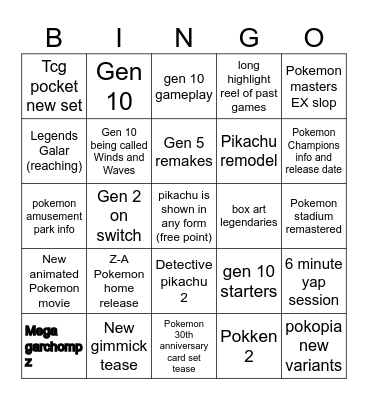 Pokemon Day Predictions Bingo Card