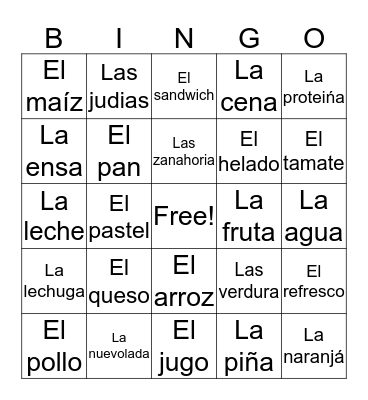 Spanish bingo Card