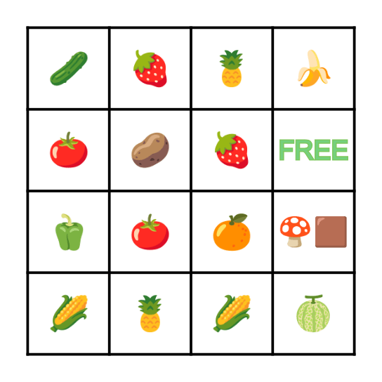 Fruit & Vegetable Bingo Card
