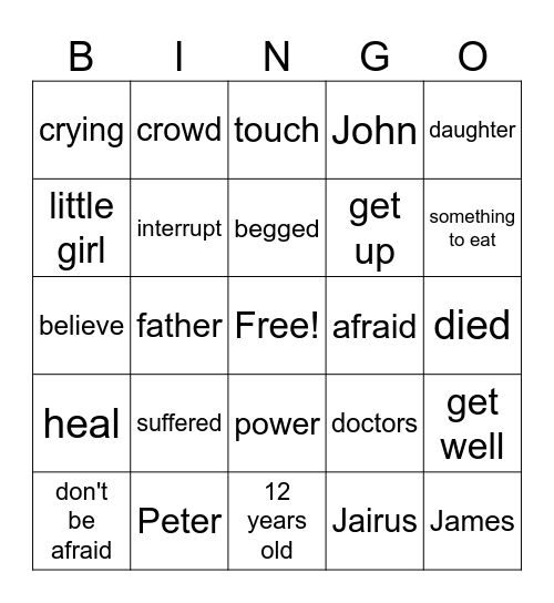 Healing Jarius' daughter and the sick woman Bingo Card
