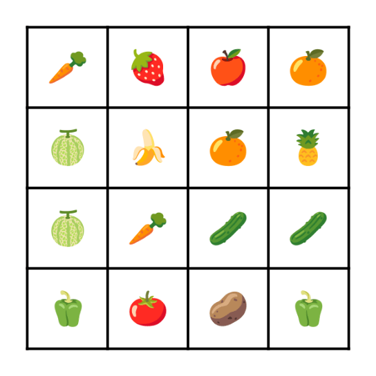 Fruits & Vegetable Bingo Card