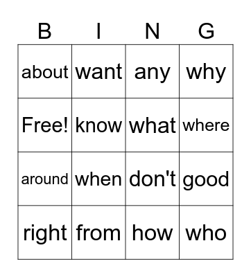 Sight Words 81-90 Bingo Card