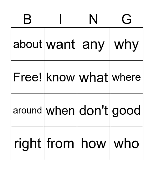 Sight Words 81-90 Bingo Card