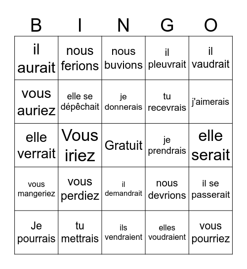 Conditionnel Bingo Card