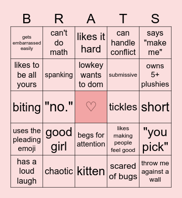B R A T Bingo Card