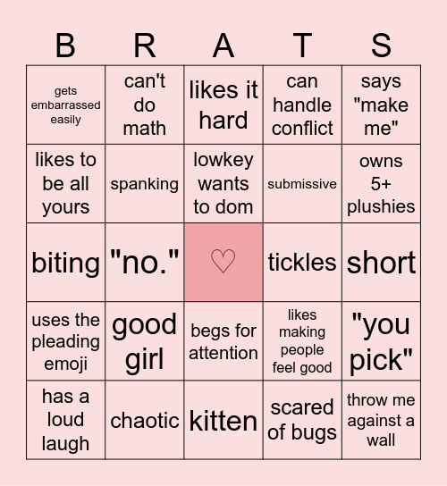 B R A T Bingo Card