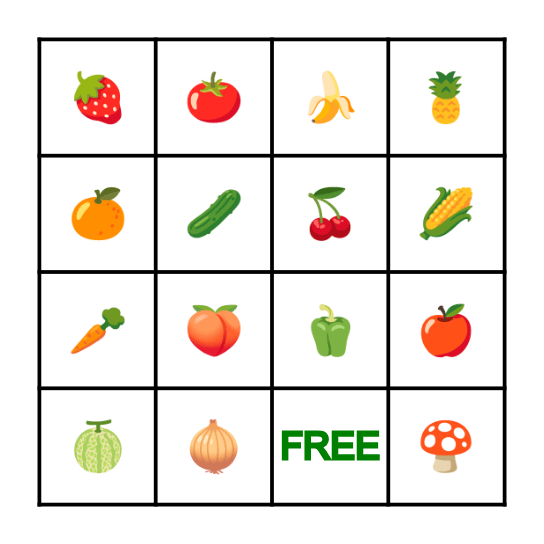 Fruits & Vegetable Bingo Card