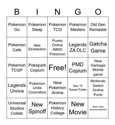Pokemon Presents 30th Anniversary Bingo Card