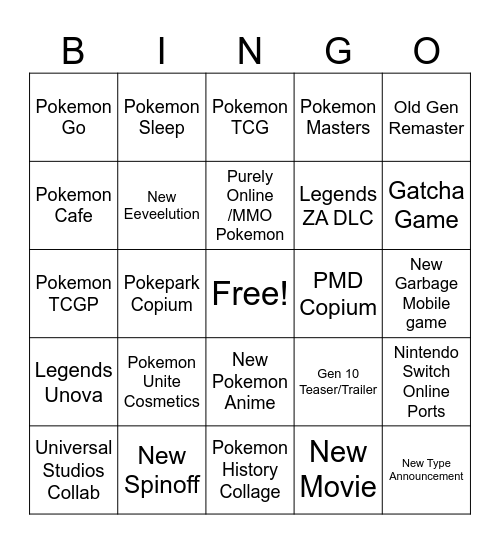 Pokemon Presents 30th Anniversary Bingo Card
