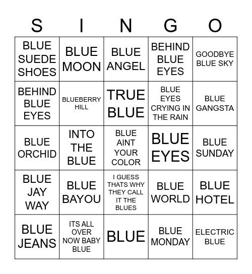 979 TURNING BLUE Bingo Card