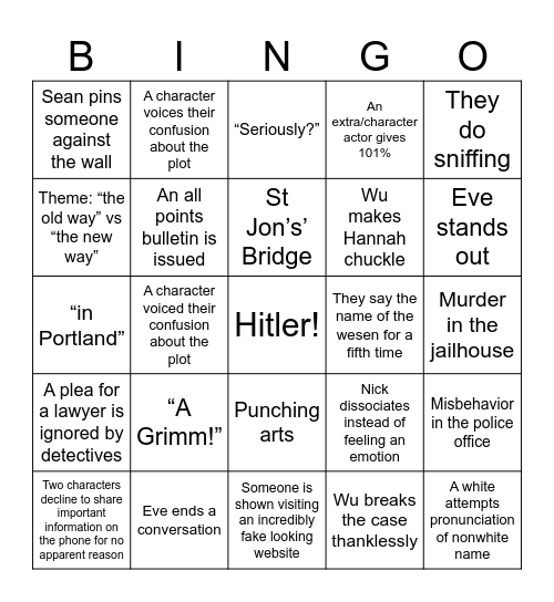Blutbango Bingo Card