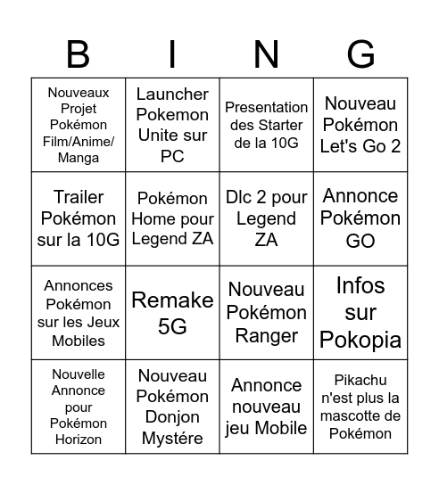Pokémon Présent BINGO Card