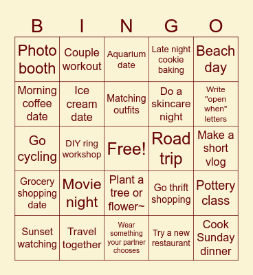 Things I want to do with you <3 Bingo Card