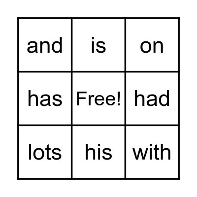Level 1 sight words Bingo Card