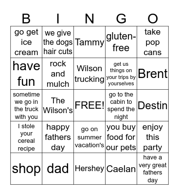 Happy Father's Day Bingo Card