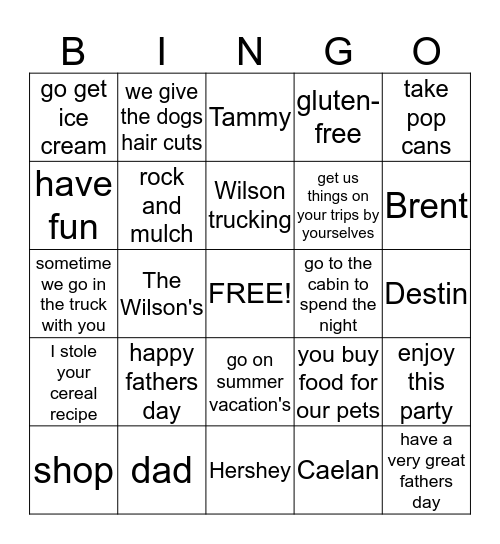 Happy Father's Day Bingo Card